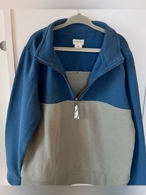 Crewcuts Two-Tone Blue and Tan Half-Zip Sweatshirt
